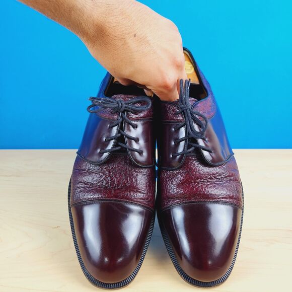 Mezlan Darian Mens‎ 9 US dress Shoes Burgundy Cordova Leather Ostrich Skin Shoes